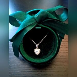 NEW 1 Ct Moissanite & 925 Sterling Silver Heart Pendant Necklace